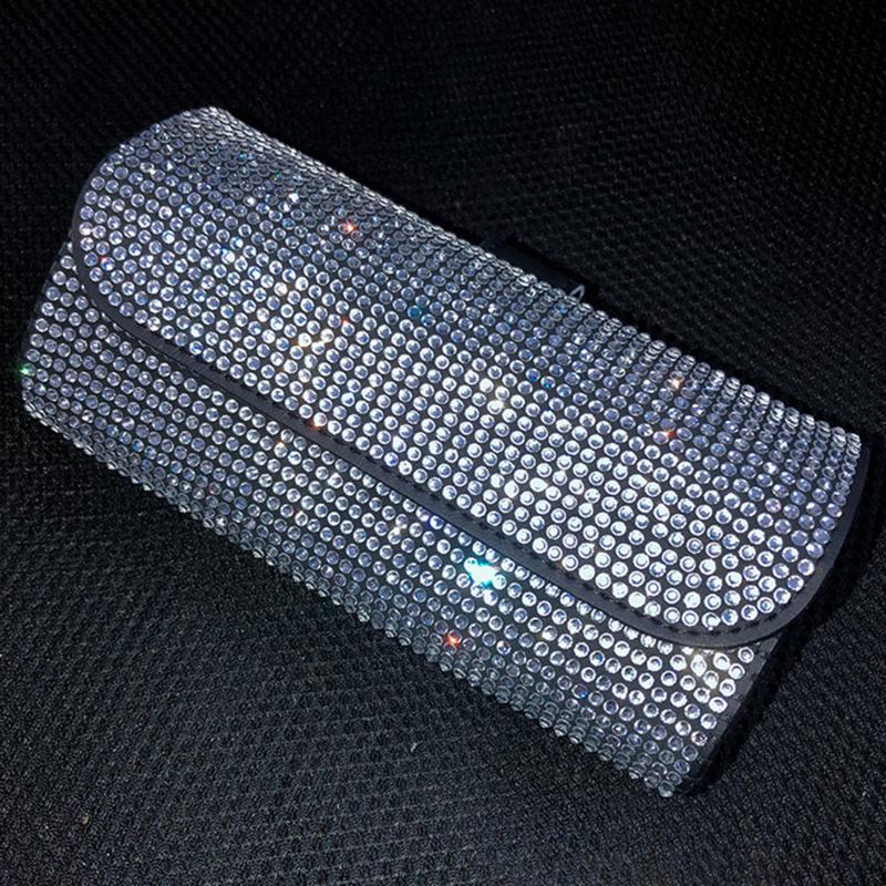 Diamond Car Glasses Case Multifunctional Sunglasses Storage Box Full of Diamonds Female Car Glasses Case Storage Bag