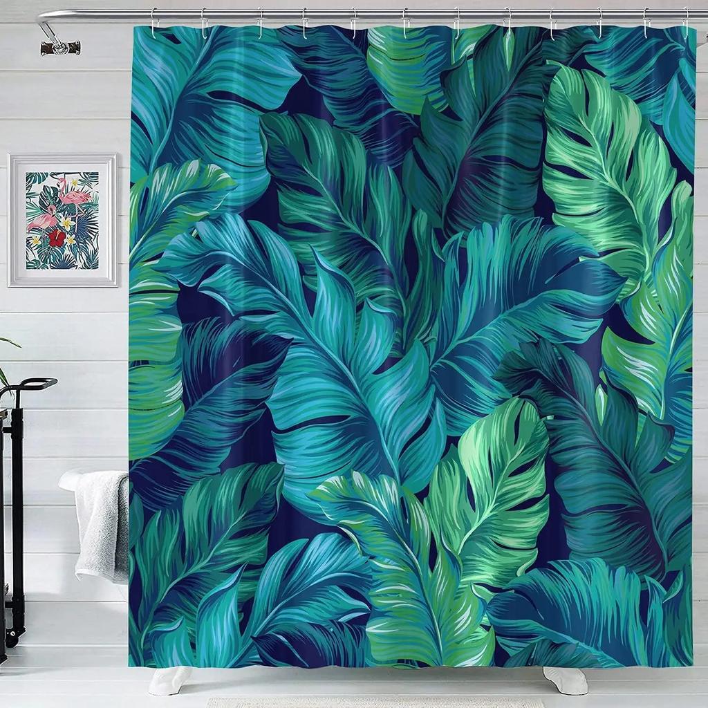Tropical Green Palm Leaf Bathroom Shower Curtain Plant Printed Waterproof Fabric Shower Curtain Home Bathroom Decoration