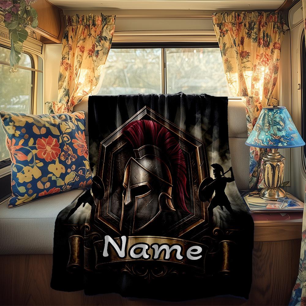 Spartan Helmet Rv Customize Your Name Blanket Comfortable Soft Lightweight Allseason Multipurpose Blanket For Travel Camping Picnics Sofas Rvs Beds