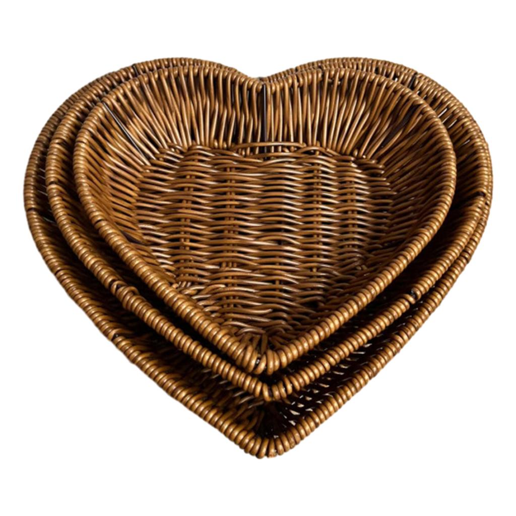 Heart-Shaped Woven Storage Basket Multi-Uses Simulation Rattan Desktop Baskets For Bread Fruit Restaurant Serving Display Basket