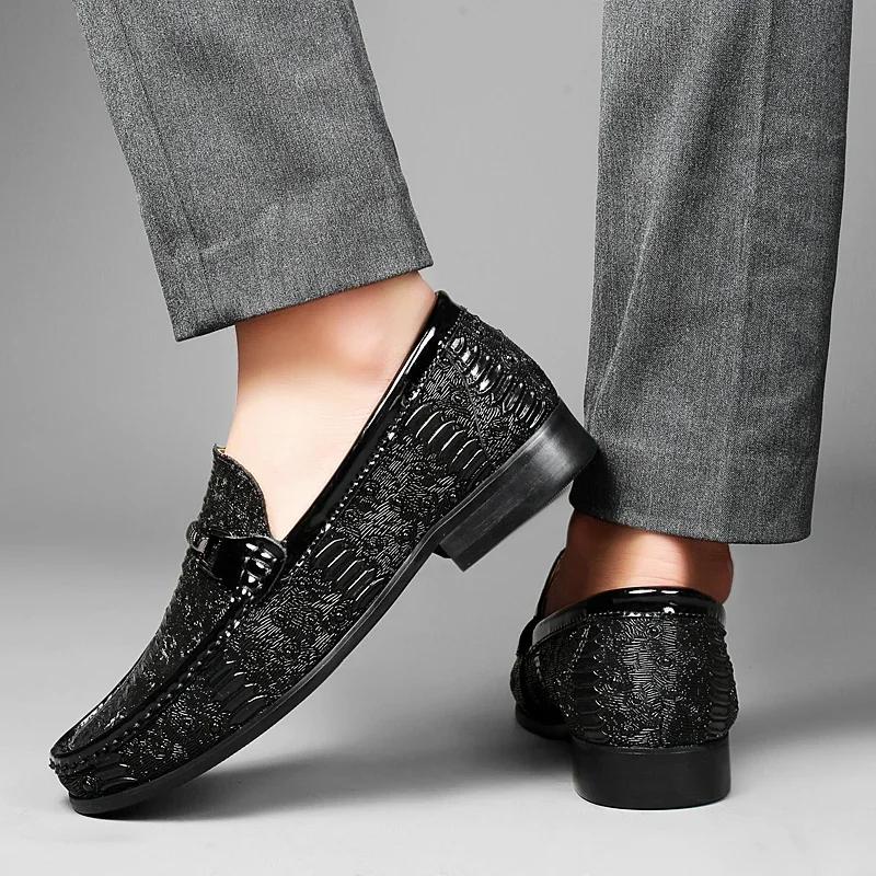 Fashion New High-end Wooden Sole Business Leather Shoes Wine Red Low Heeled Loafers Genuine Leather Fashion Show Designer Wedding Shoes