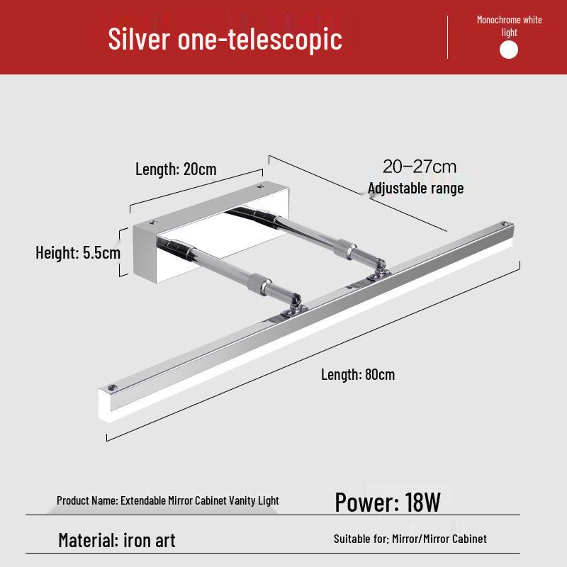 Nordic Minimalist LED Vanity Light, Telescopic Mirror Cabinet, Punch-Free, Three-Color Wall Light for Bathroom