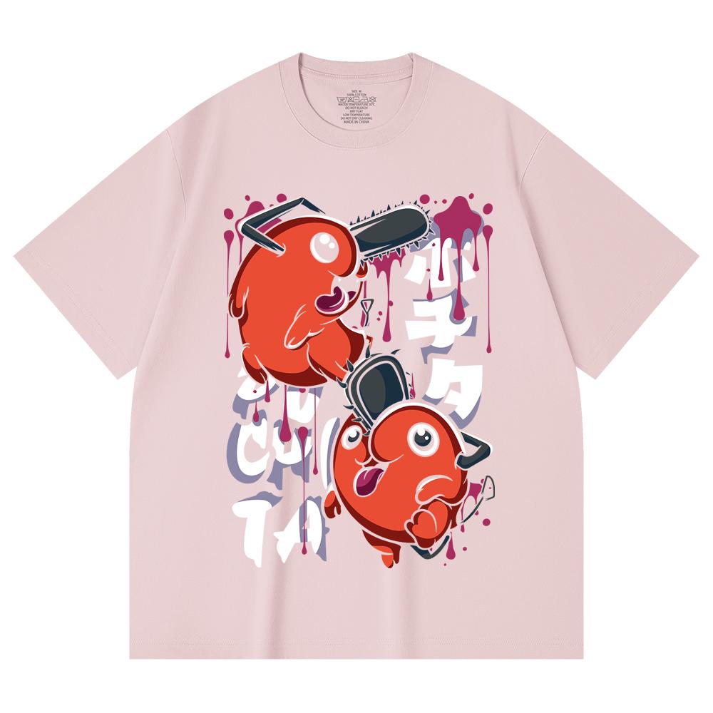 230 g/m² 100% Baumwolle Kettensägenmann V37 Pochita Aufdruck Unisex Schweres Baumwoll-T-Shirt