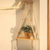 Corner Shelf Macrame Wall Hanging Wood Floating Shelves Rustic Boho Wall Shelf Decor Storage Rack for Plants Pots Photo Frames