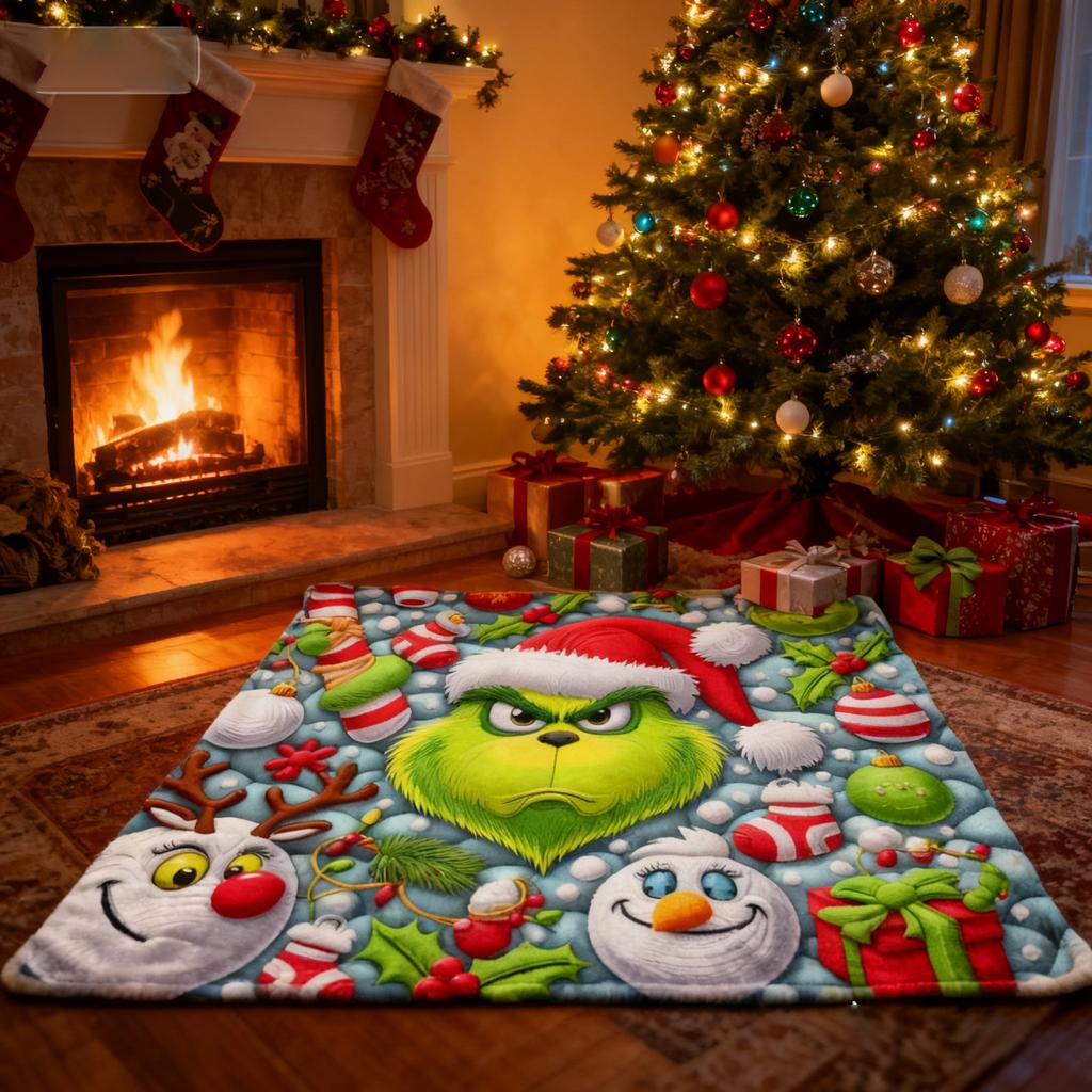 Koc z nadrukiem świątecznym Zielony flanelowy koc Odżywianie Koc na przerwę obiadową