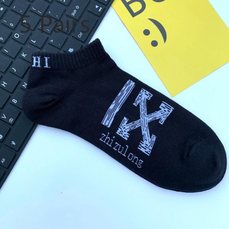 5 Pairs of Letters Short Socks Men's Sports Boat Socks Women's Cotton Low-top Shallow Street Tide Socks