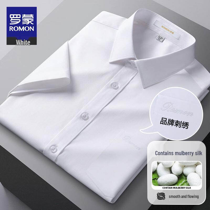 ROMON Men s Silk Blend Wrinkle-Free Short-Sleeve Shirt 47