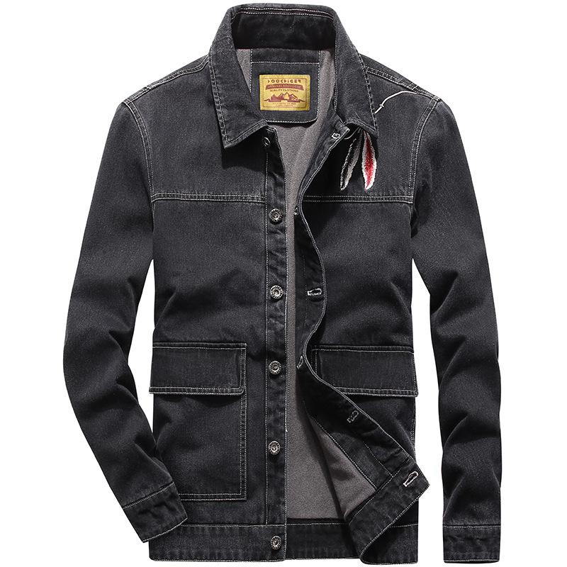 

Мужская флисовая джинсовая куртка Осенняя новая джинсовая хлопковая куртка Молодежная повседневная куртка Куртка Мужская хлопковая куртка 4XL