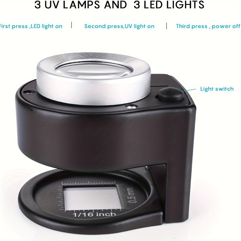 60X Coin Magnifier,Rechargeable 6 LED Metal Magnifier Glasses,USB Dual Power Portable Loupe For Jewelry Coin Stamp Textile Checking