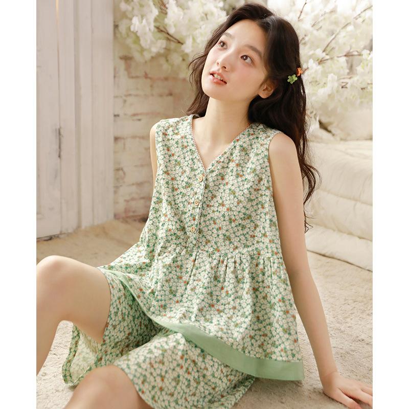 Pajamas women's 1011 new summer thin cute floral sleeveless can be worn outside women's short-sleeved loungewear set 19