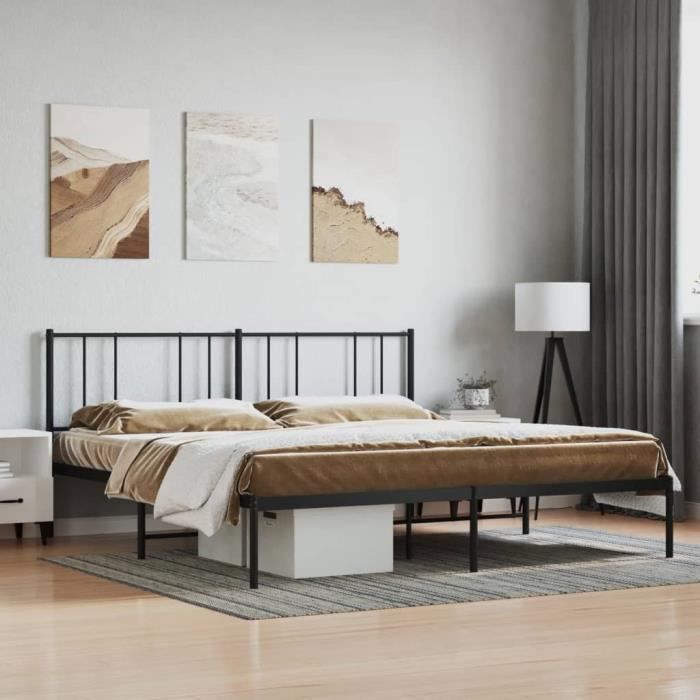 VidaXL Cadre de lit métal avec tête de lit noir 180x200 cm 352484