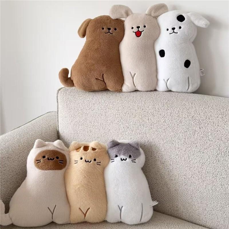 Cute Dog Plush Pillow With Short Faux Fur For Sofa Decor And Living Room Comfort