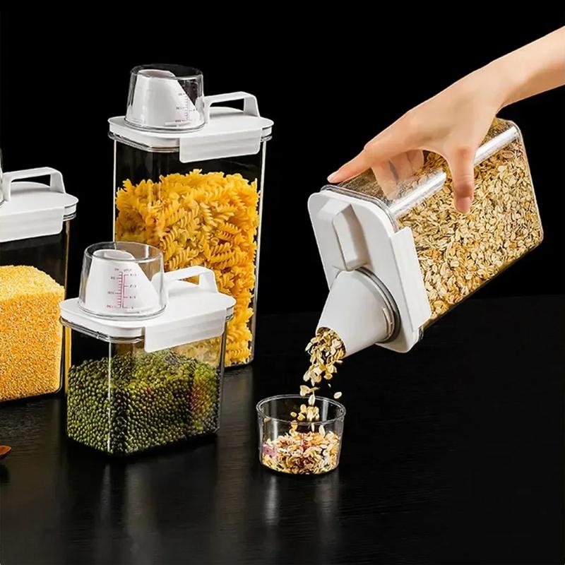 High Quality Airtight Grain Storage Box with Measuring Cup Lid Sets for Home Kitchen Grain Storage Jar