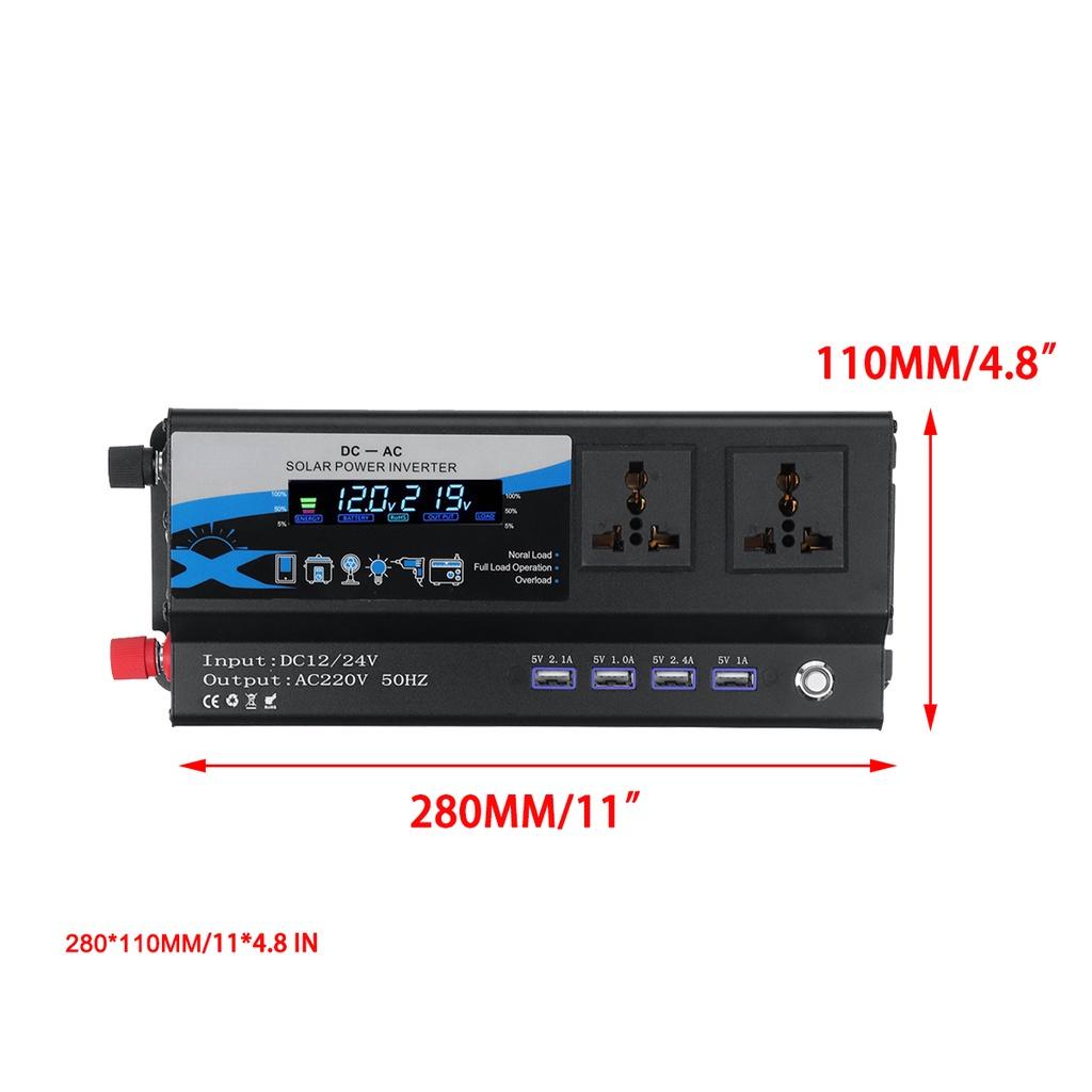 5000W/6000W Modified Sine Wave Inverter Voltage Transformer DC12V/24V To AC 220V Car Power Inverter LCD Luminous 4 USB