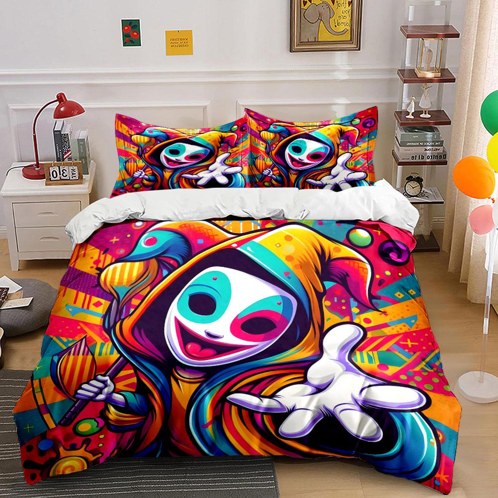 Vivid Clown Graffiti Colorful Art Bedding Set for Kids Luxury Gift 3pcs Digital Print Comforter Set Soft Comfortable Breathable