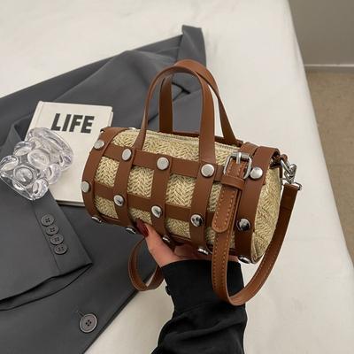 Today's Popular Woven Hollow Pillow Bag Trend Rivet Fashion Casual Portable Messenger Women's Bag Shoulder Bag