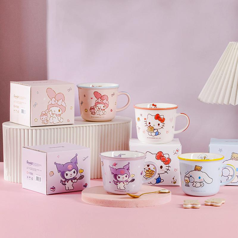 Sanrio Family Series Mug Ceramic Cup Breakfast Milk Cup High Value Girl Cute Cartoon Scale Cup