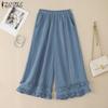 ZANZEA Womens Casual Loose Summer Wide Leg Cropped Pants