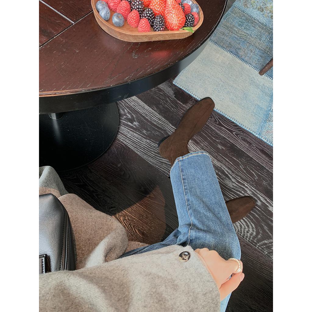 Grape mother studiolee Korean retro square head suede versatile thick heel heightening thin short boots women's autumn and winter