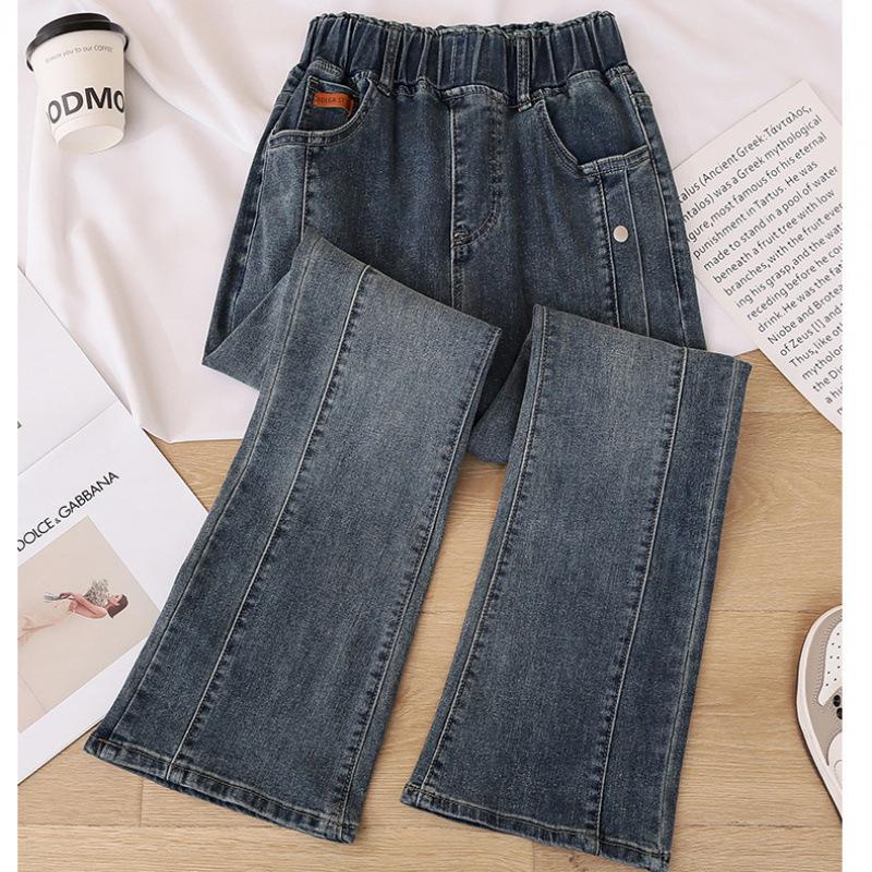 

Джинсы с эластичной талией и слегка расклешенные для женщин, темпераментные, в стиле ретро, больших размеров, эластичные 3XL синий
