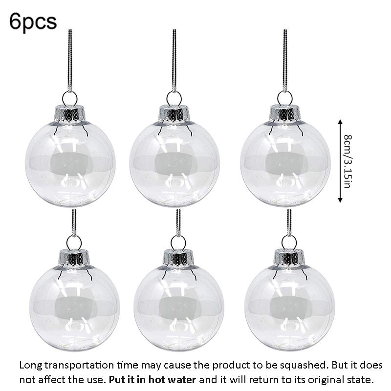 

6pcs Clear Plastic Balls, 6/8/10cm, Xmas Tree Balls with Rope, Acrylic Ornament Balls, Xmas Home Birthday Party Decoration