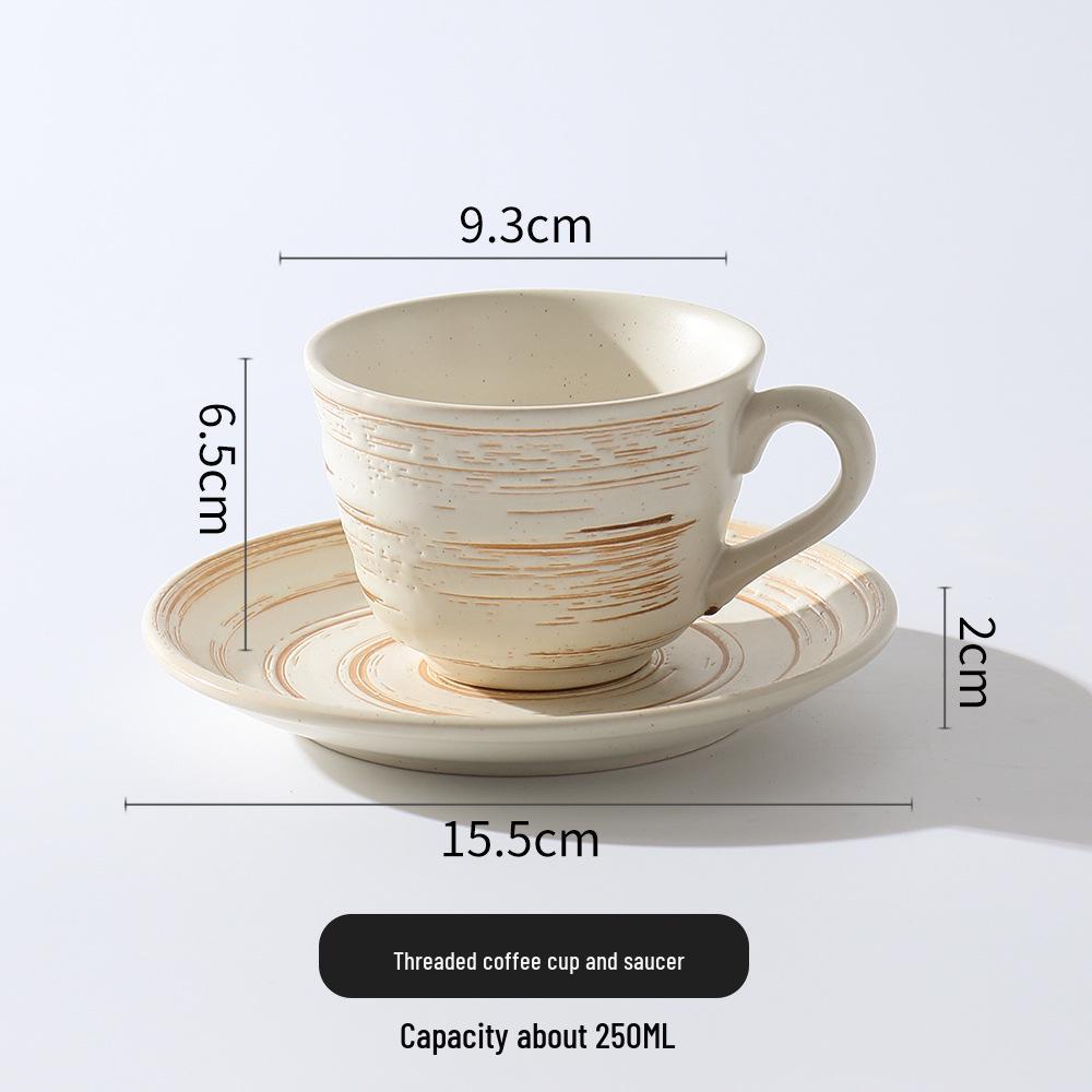 Embossed Ceramic Coffee Cup & Saucer with Brushed Texture - Perfect for Office and Tea Time