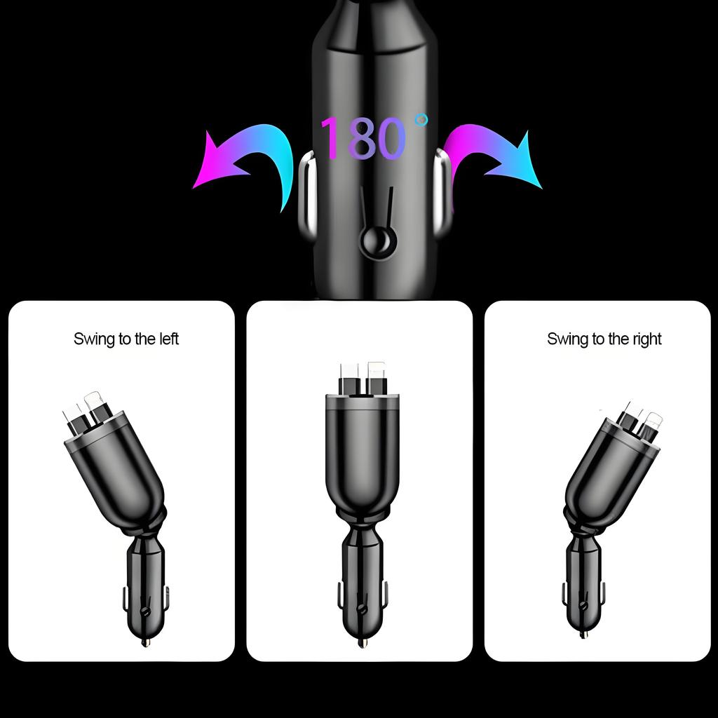 M4 5-IN-1 Einziehbarer Autoladegerät Schnellladung 70cm Kabel 20W PD Typ-C USB-Anschluss Netzteiladapter Autozubehör