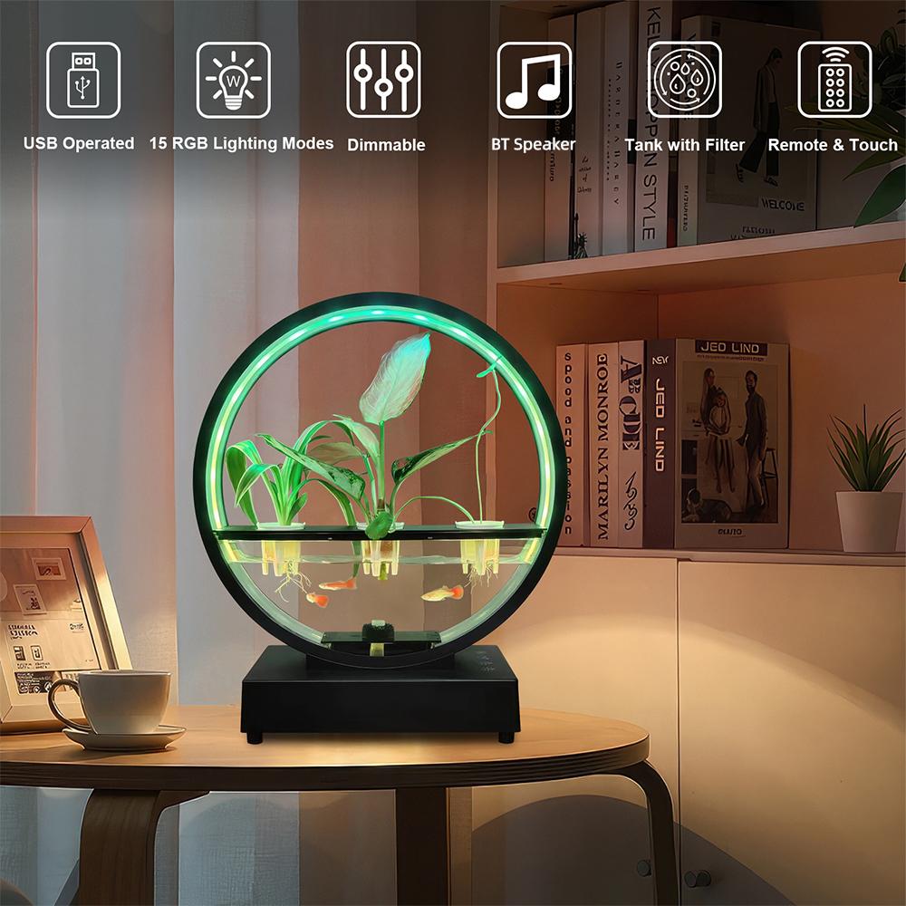 Water Feature Indoor with BT Speaker White Noise LED Ring Lights Tabletop Ornament Remote Control