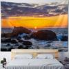 Sea view tapestry, sunrise and sunset coconut tree printed wall hanging cloth, home wall background, sofa covered blanket