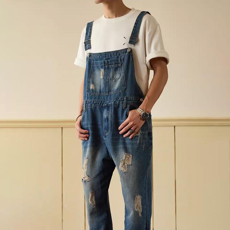 Salopette in Denim Lavato Vintage da Uomo – Salopette con Tasche e Effetto Usurato | Perfetta per Outfit Hip Hop, Skate o Casual