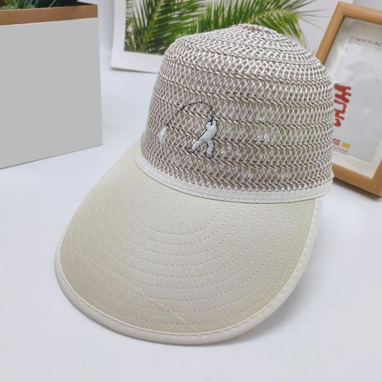 Men Summer Fisherman Hat Hollow Straw Weaving Full Face Sun Protection Wide Brim Western Cowboy Hat with Black Ribbon Decor Foldable Beach Hat