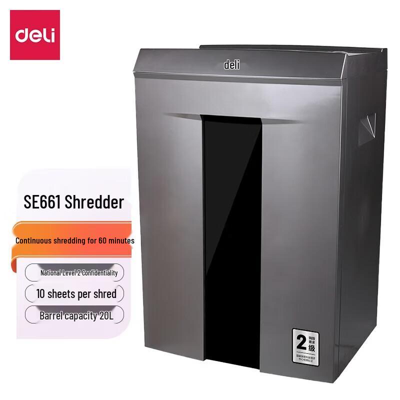 Deli SE661 P-2 High-Security 10-Sheet Cross-Cut Paper Shredder with CD/Card Support