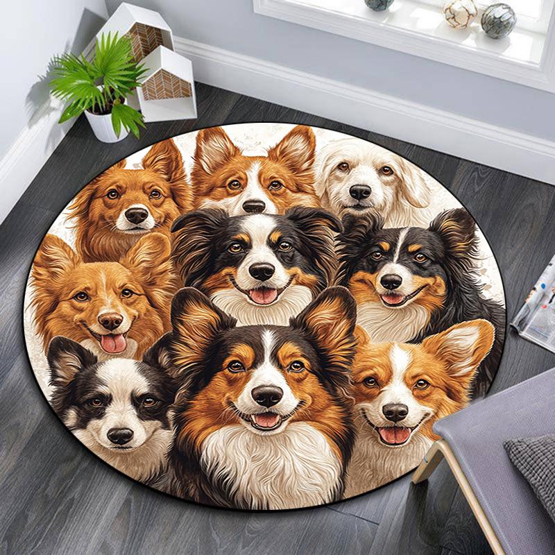 Dogs Collage Round Area Rug,Carpet Rug for Living Room Bedroom Sofa Playroom Decor,Non-slip Floor Mat