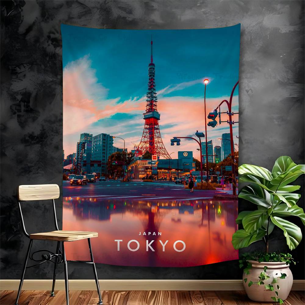 Vintage Japan Tokyo Japanese City Landscape Canvas Cartoon Tapestry Art Science Fiction Room Home Decor Wall Hanging Home Decor