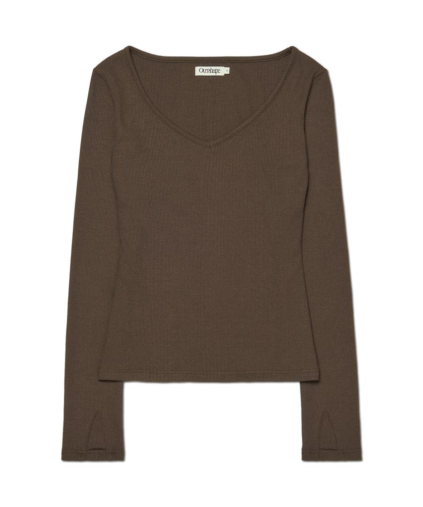 AWOSWEIB Slim Shape V Neck Longsleeve - Coffee Brown