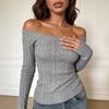 Womens One Shoulder Twist Knit Sweater Slim Fit Long Sleeve Fashion Top Street Style