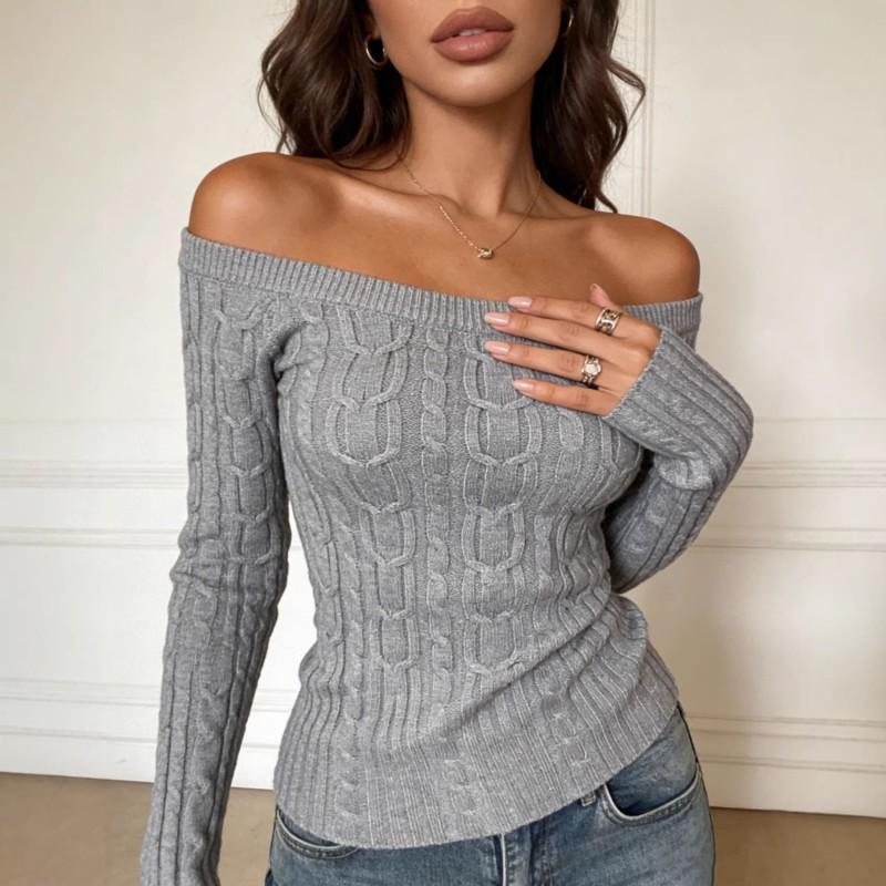 Womens One Shoulder Twist Knit Sweater Slim Fit Long Sleeve Fashion Top Street Style