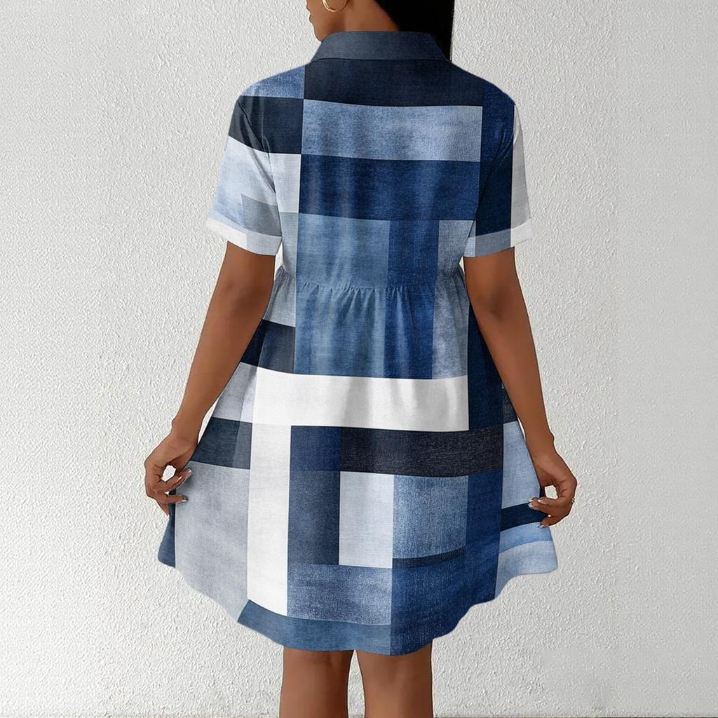 Women’s Casual Loose Fit Button Down Shirt Dress with Stand Collar and Floral Print Short Sleeve Design for Daily Wear