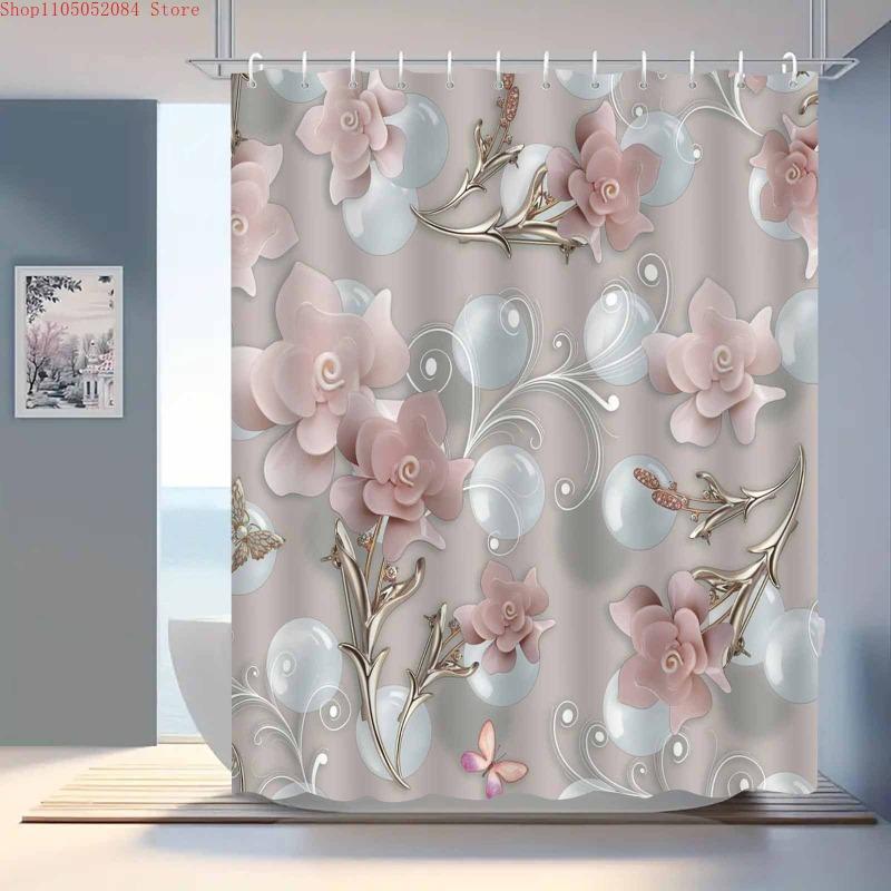 Washable Waterproof Shower Curtain With Hooks Easy Installation Anti-Mildew Cute Simple Design For Home Hotel Dorm Apartment