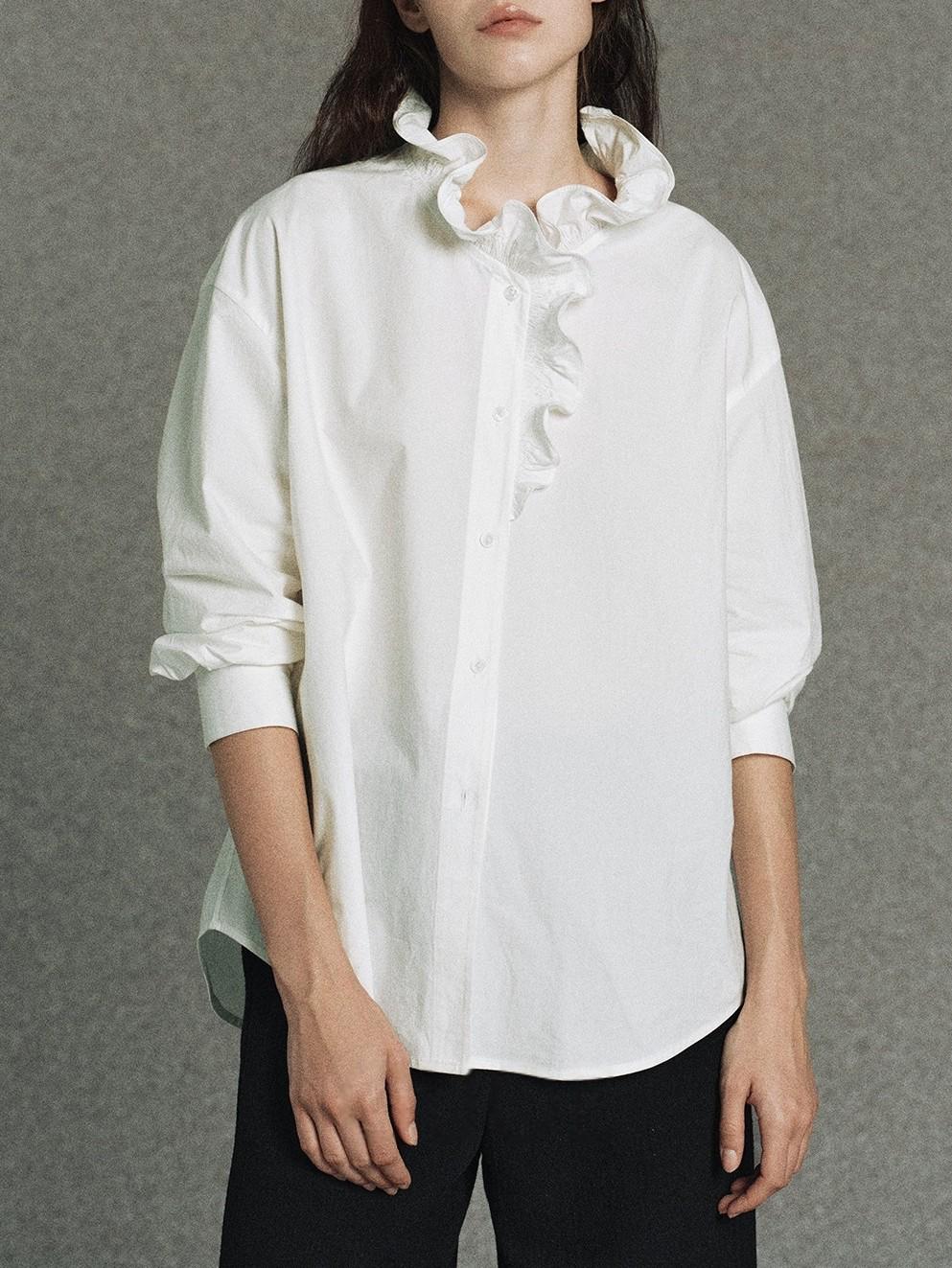 

GUOE 100% Cotton Baroque Ruffle Lace Collar Shirt X-Large белый