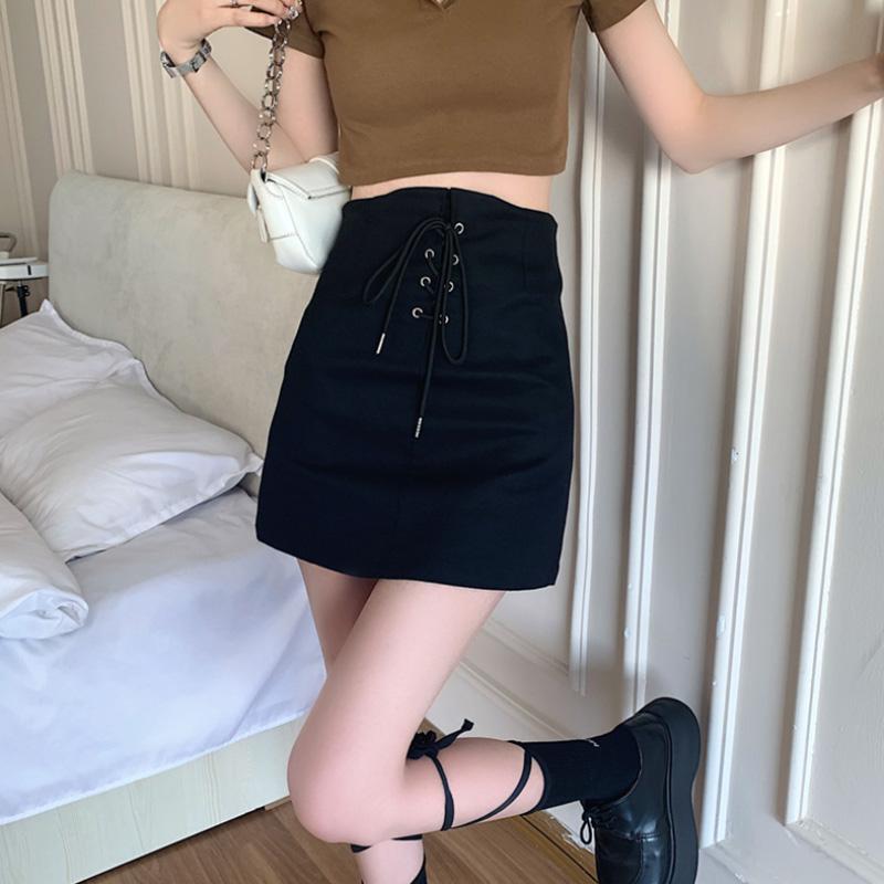 Women's Drawstring Bodycon Skirts Summer High Waist Slim Fit Vintage Black Bottoms Streetwear Y2K Clothing