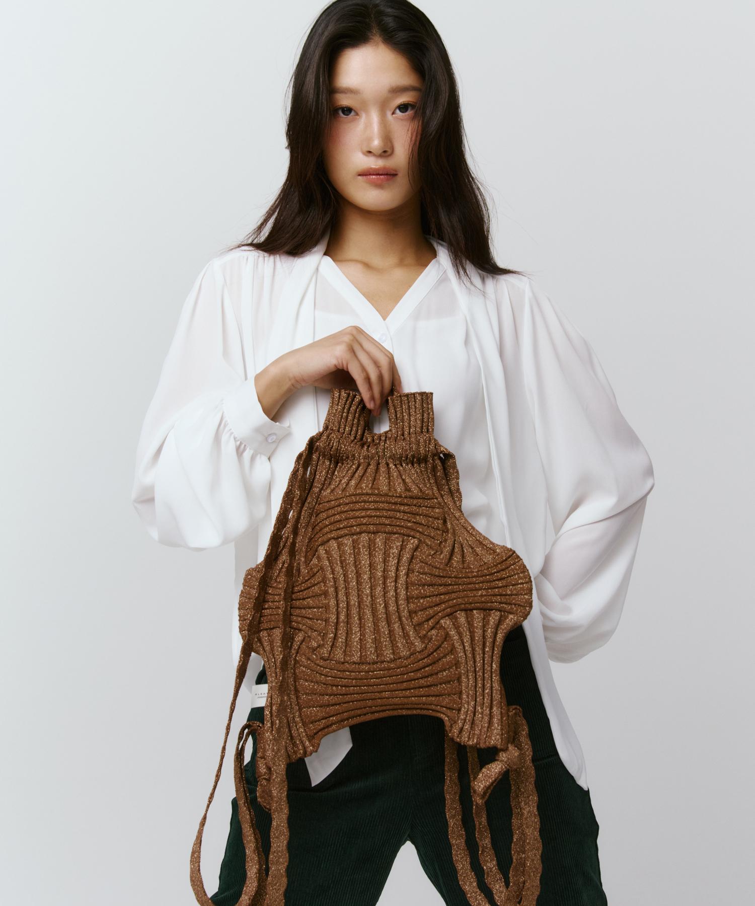 Pleatsmama New Bow Backpack Glitter Camel
