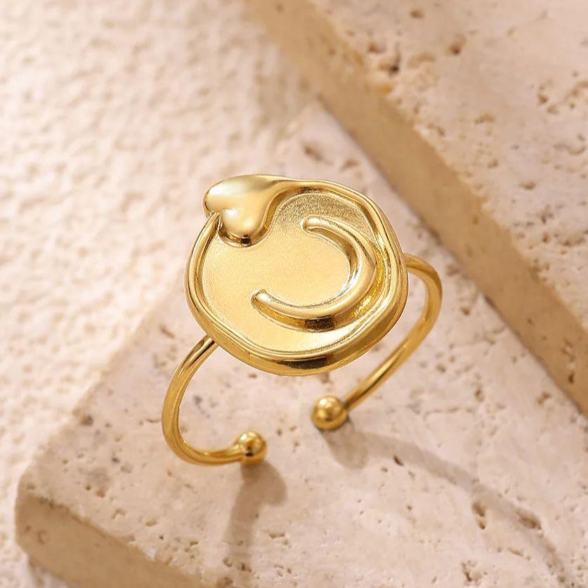 Stainless Steel Geometric Heart Moon Rings For Women Gold Color Heart Sun Opening Ring Wedding Christmas Jewelry Gift