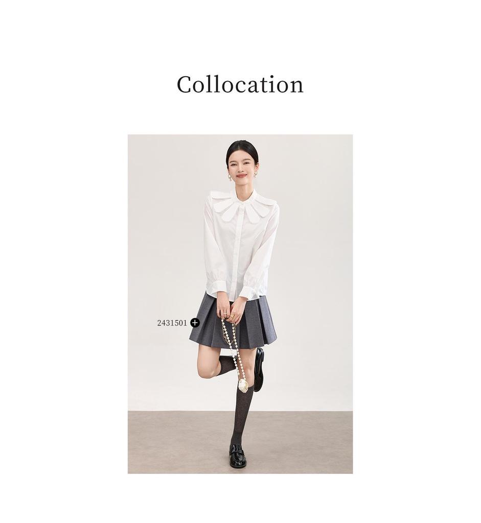 Nanyou Elegant French Petal Collar Women's Spring Shirt