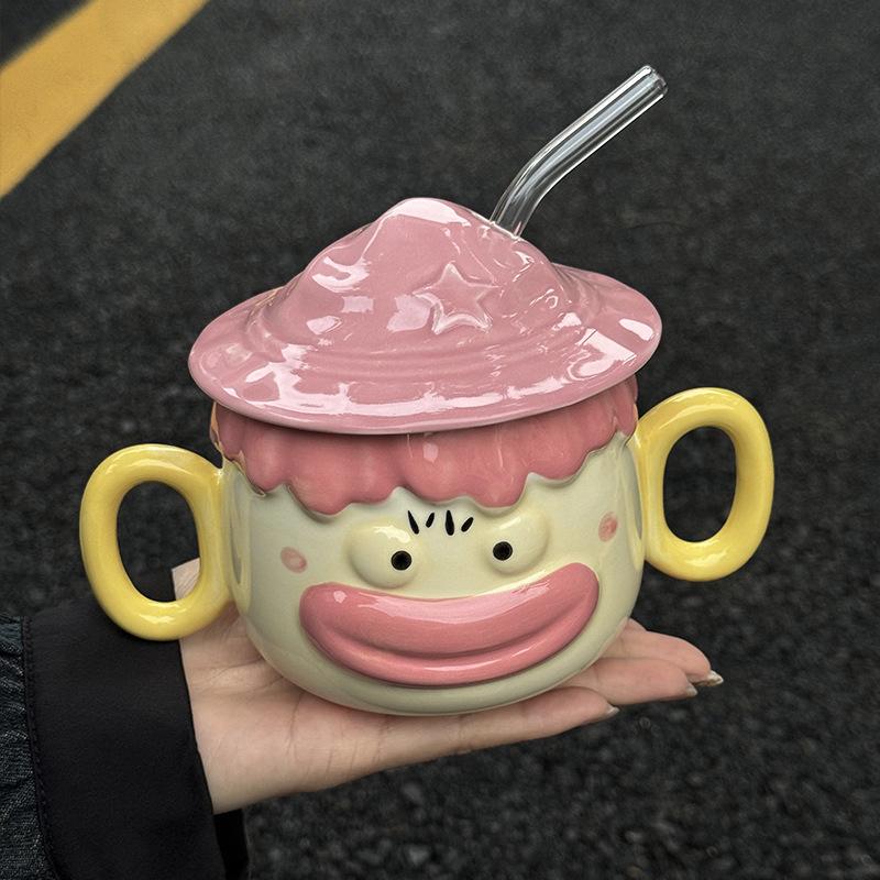 Cute Clown Mug Funny Ceramic Cup with Lid To Give Birthday Gift for Best Friend Girls Souvenir Gift Box