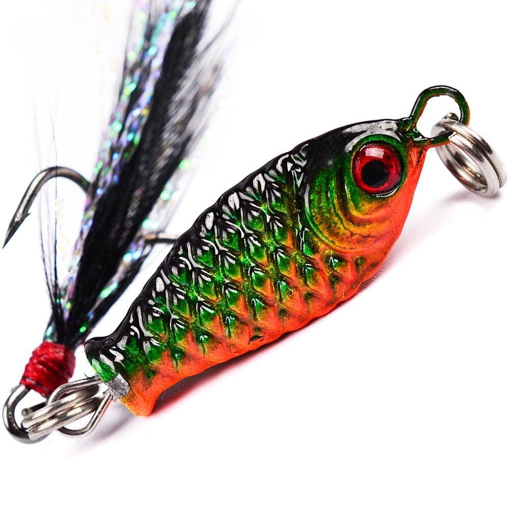 2.5cm 5g Metal Fishing Jig Lure Artificial Bait with Feather Hook Crankbait Lead Jigs Fishing Lures