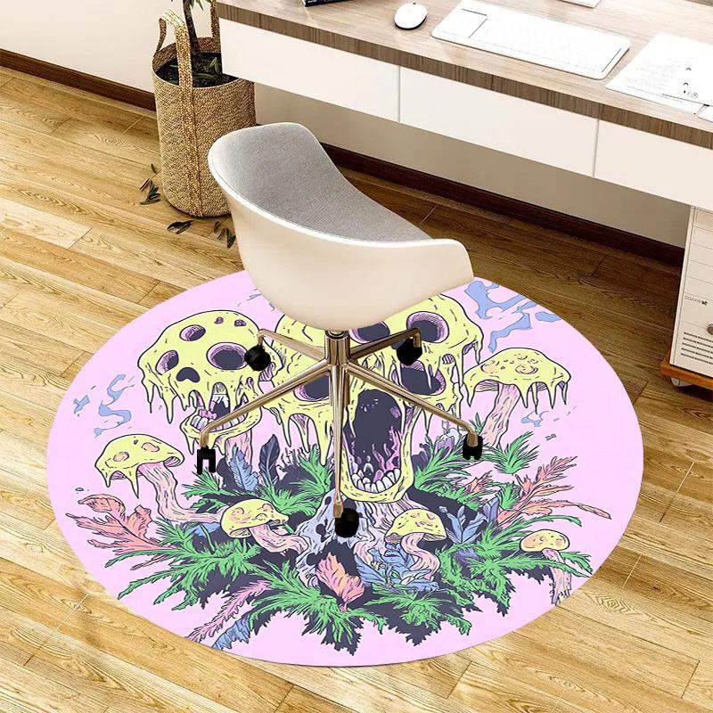1pc Psychedelic Mushrooms Round Carpet, Made of Polyester,Perfect for Decorating Office Chairs, Living Rooms Fplt039
