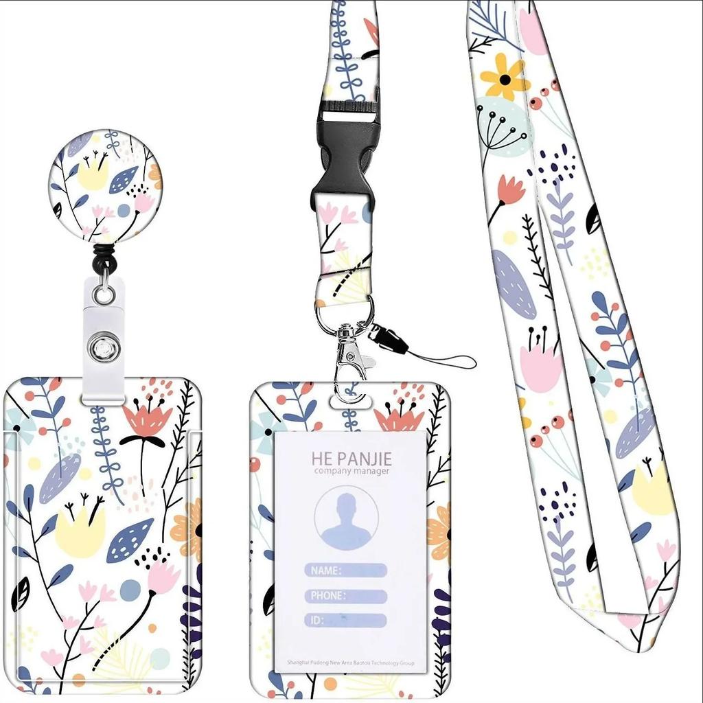 Mitarbeiter-Ausweishalter mit ausziehbarem langen Lanyard und Abzeichen-Rolle Blume ID-Kreditkartenhalter Hülle für Frau Handy-Seil