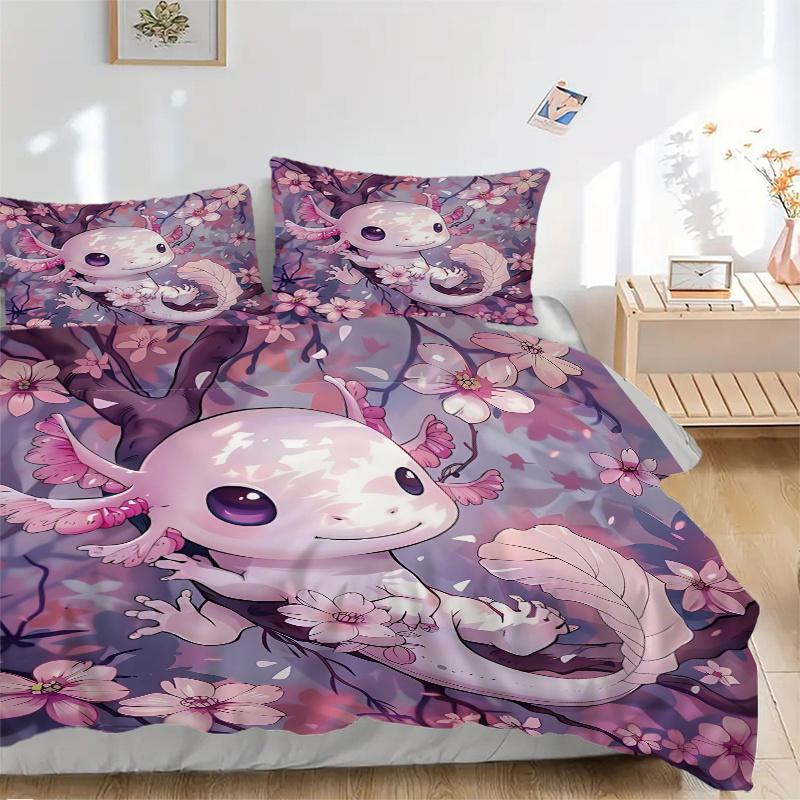 3pcs Axolotl On a Tree Printed Duvet Cover Set (1 * Cover+2 * Pillowcase, Without Core), Suitable for Home Bedroom, Guest Room, Dormitory Decorat