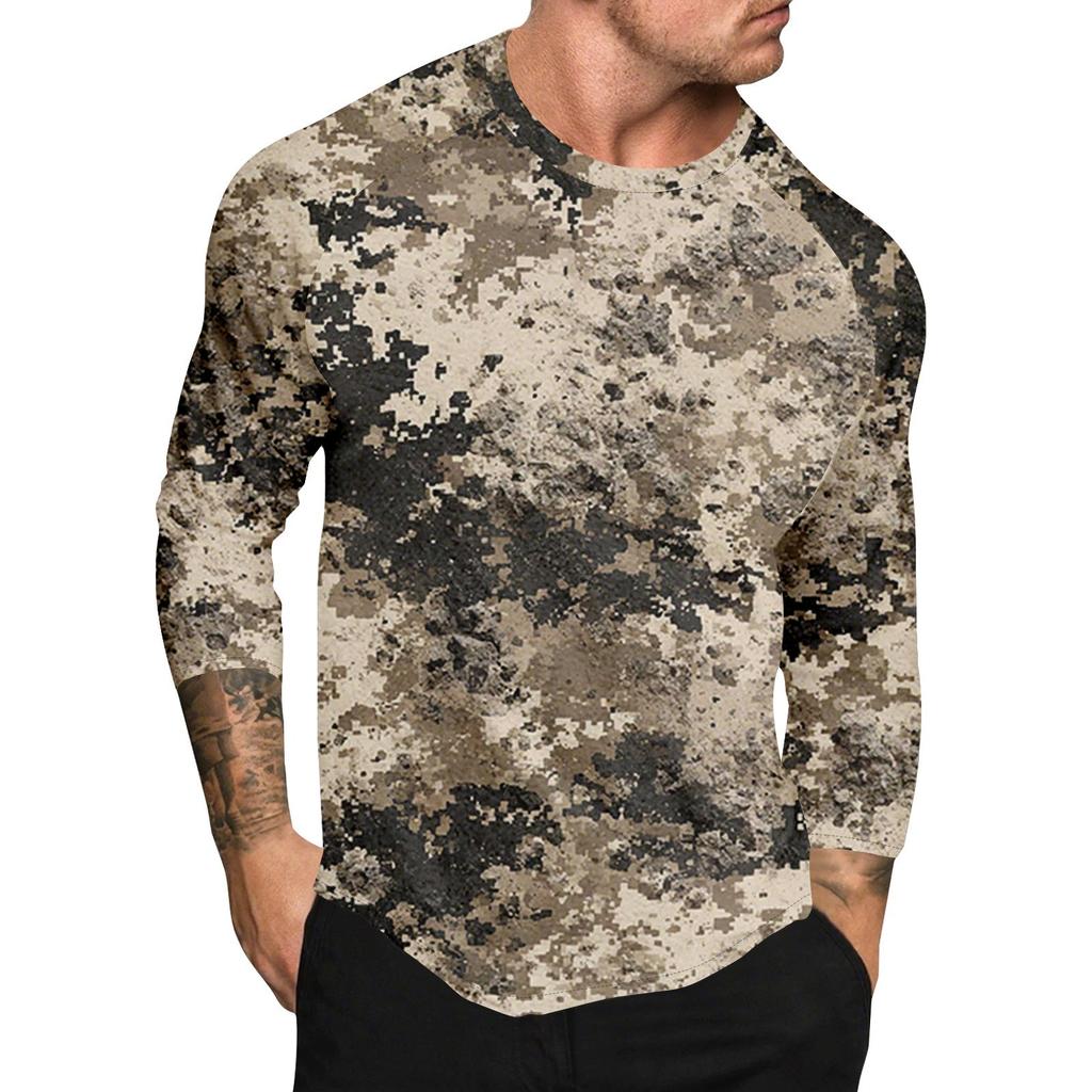 Camouflage Style Printed Raglan Sleeves Men's Short Sleeved Top